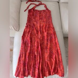 The Pyramid Collection Midi Dress Halter Top Flowy Smocked